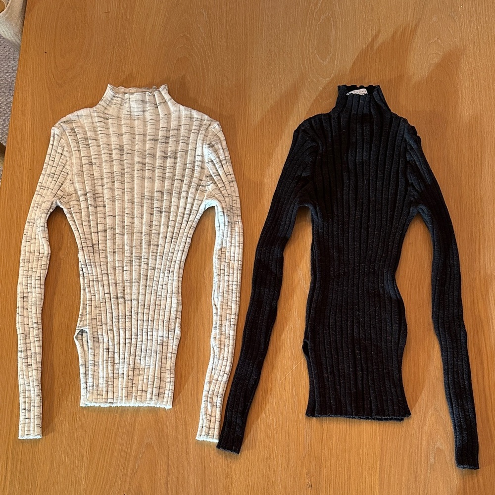 Bundle Set - Topshop Ribbed Turtleneck Sweater - Black and Cream